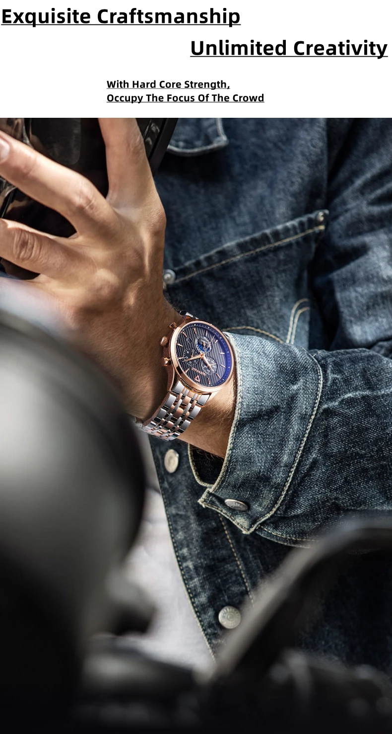 Mark Fairwhale Luxury Automatic Mechanical Watch Automatic Tourbillon Classic Business Men's Watch 30M Waterproof Clock
