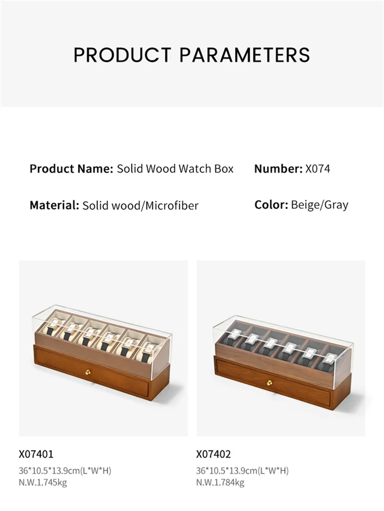 Oirlv 6 Grilds Wooden Watch Box Double-layer Jewelry Organizer Wrist Watch Display Box Dust-proof Transparent Cover Watch Case