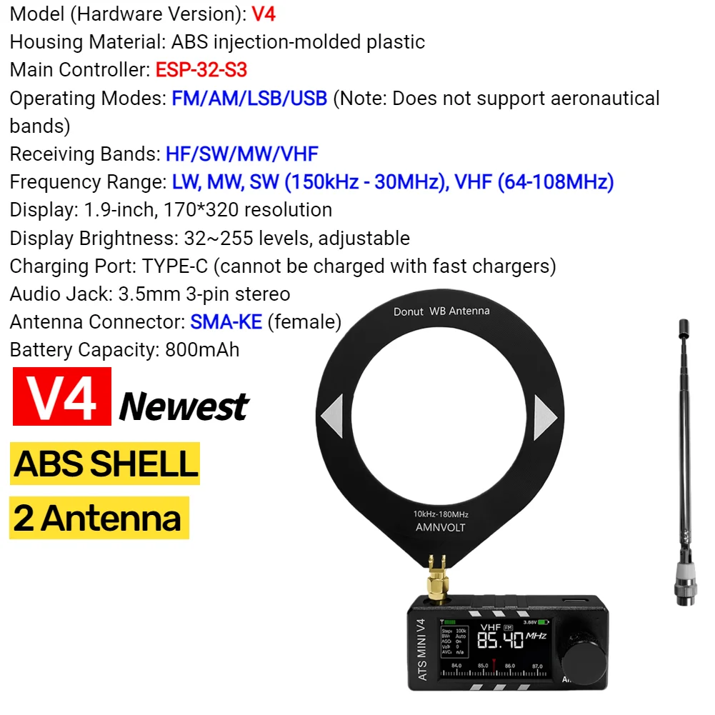 AMNVOLT V4/V3S ATS MINI SI4732 ポケットラジオ 全帯域DSPラジオ FM
