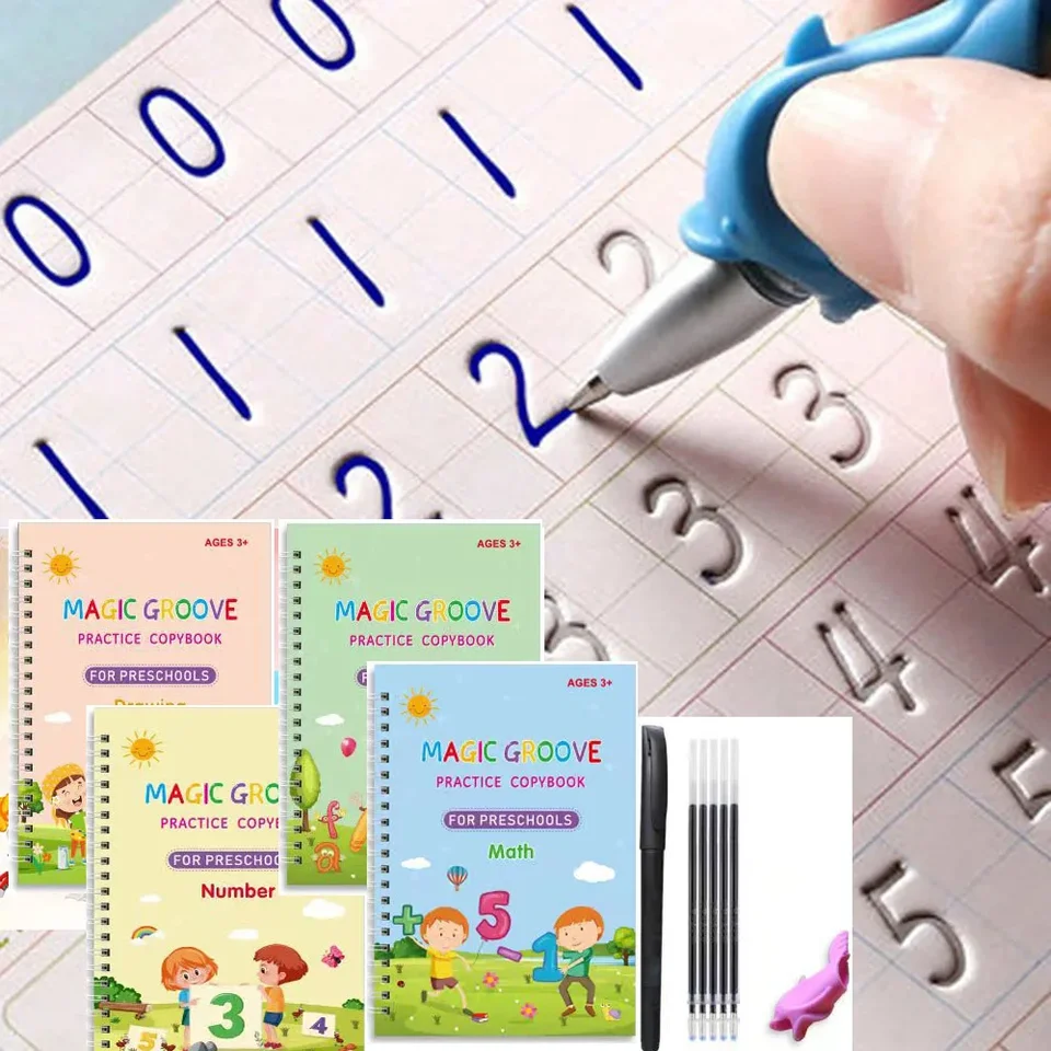 Libros De Práctica De Escritura Reutilizables Para Niños - 5 Libros, Tinta Mágica, Incluye Bolígrafos Y Soportes, Ideal Para Caligrafía Y Matemáticas