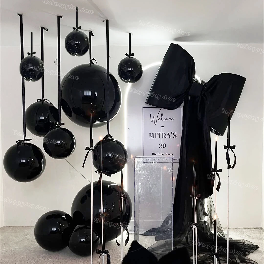 12 Stück schwarze hängende 4D runde Folienballons 22/15/10 Zoll 4D Folien-Heliumballon für Bogen Geburtstag Mädchen Kokette Hochzeit Weihnachtsdekoration