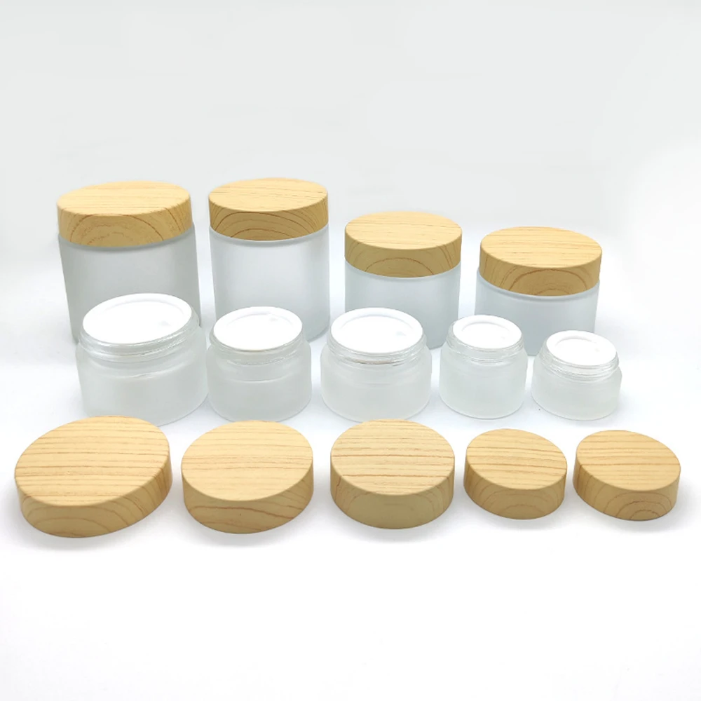 5g 10g 30 50g Cream Bottle Glass Wood Grain Lid Cosmetic Jar Scrub Sub-bottling Portable Travel Sub-bottling Packaging Container