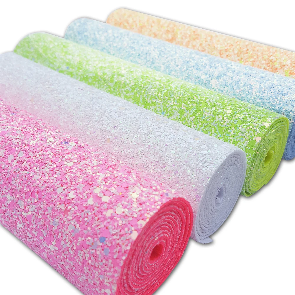 QIBU 50x120cm Chunky Glitter Fabric Roll Colorful Solid Color Big Synthetic Leather For Crafts DIY Hair Bow Bag Shoe Accessories