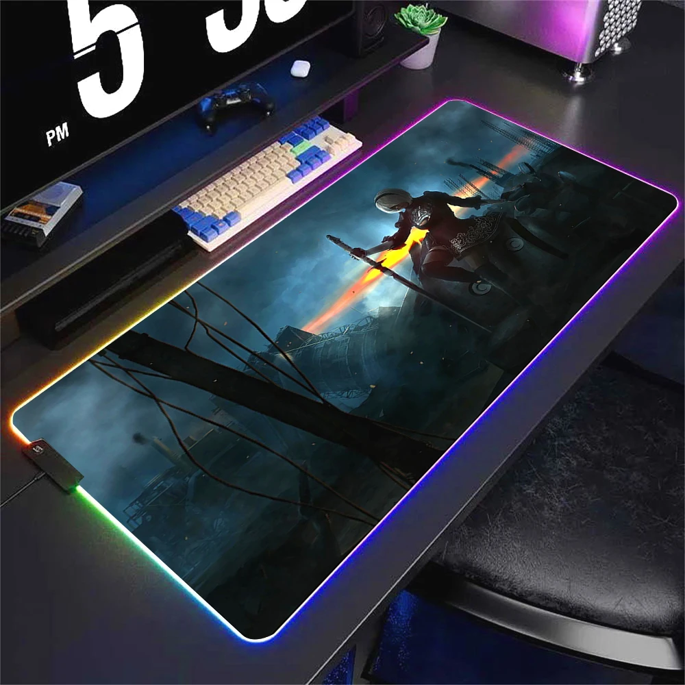 RGB NieR Automata XXL LED Backlit Gaming Deskmat - Large Cool Mouse Pad for Office and Gaming Setup