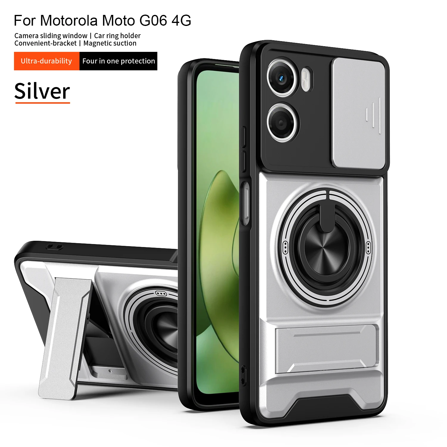 Magnetic Military Armor Phone Case with Foldable Holder and Camera Protection