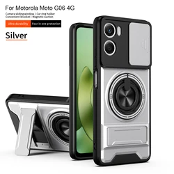 Magnetic Military Armor Phone Case with Foldable Holder and Camera Protection - Motorola Moto G06 (SJia - Silver)