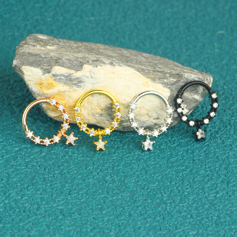 wholesales septum piercing jewelry star cz segment rings fake nose rings cartilage small hoop earrings tragus conch daith ear je