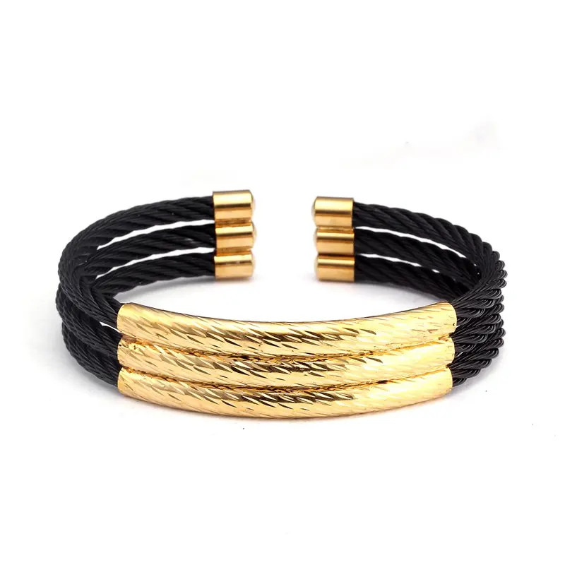 Stainless Steel Bracelets Bangles 3 Layers for Men Women Jewelry Sporty Male Open Cuff Bangles