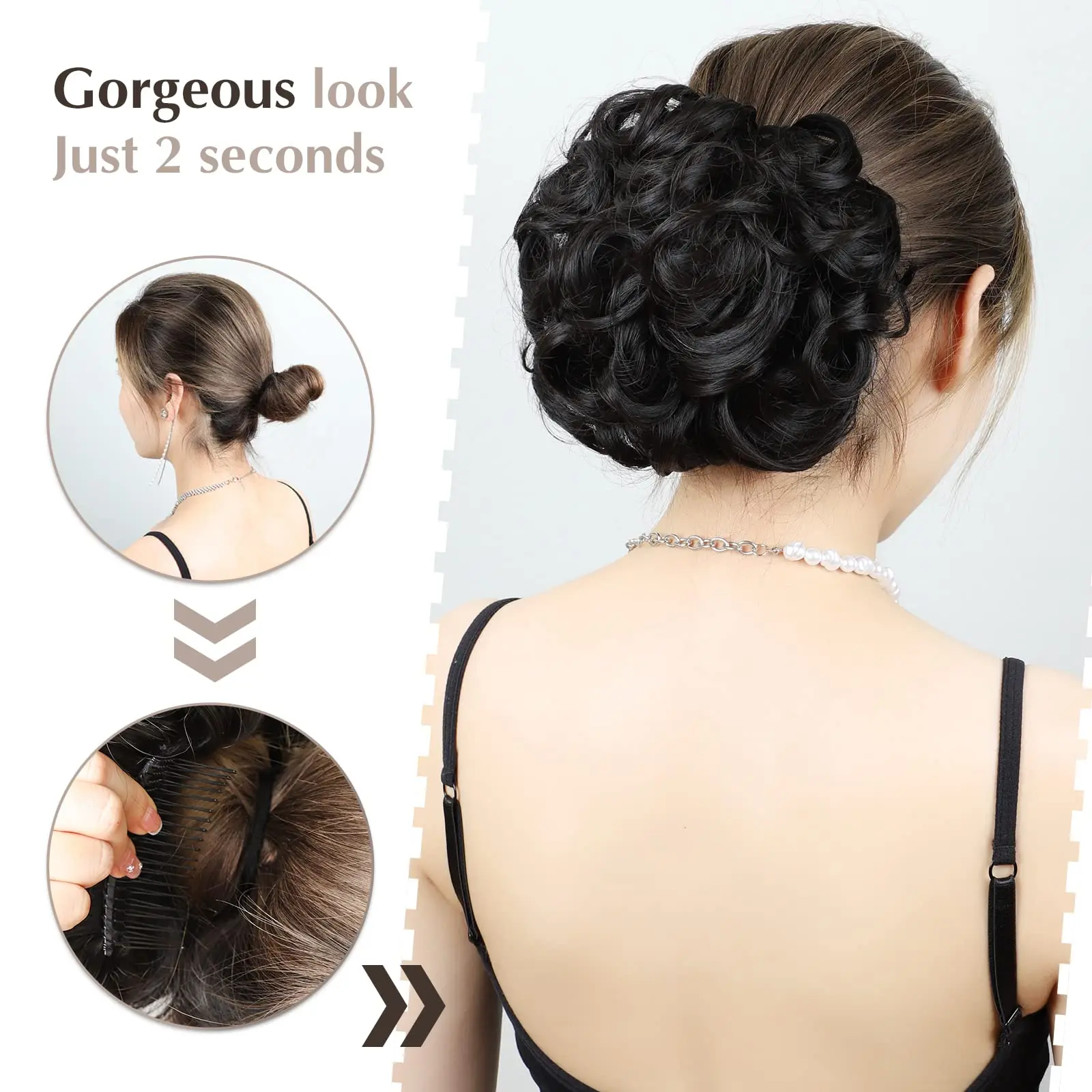 Synthetic Messy Bun With Combs Scrunchie Chignon Hairpiece Curly Dish Hair Bun Extension Combs in Hair Piece for Women Girls