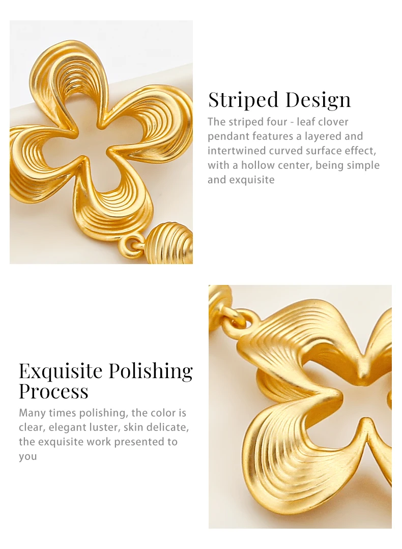 Lucky Four‑Leaf Clover Studs, 18K Gold‑Plated with Striped Detail & Ball Accent