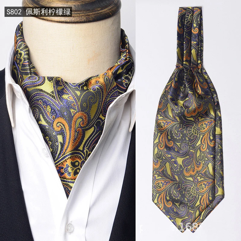 Luxury Mens Vintage Polka Dot Ascot Tie Wedding Formal Cravat Scrunch Self British Gentleman Polyester Paisley Retro Neckties