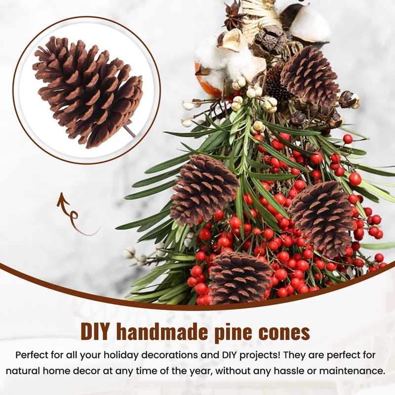 12Pcs Christmas Pinecone Sprays Medium Pinecones Picks With Wired Stems 8.3 Inch Tall For Xmas A