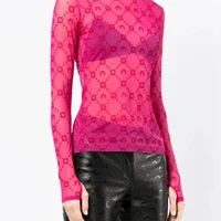 See Through Brand Women Tops Tulle Mesh Versatile Long Sleeve Moon Flocked Shirt Casual Thin  Blouses Y2k Sexy Sheer Blusas 959P - Image 5