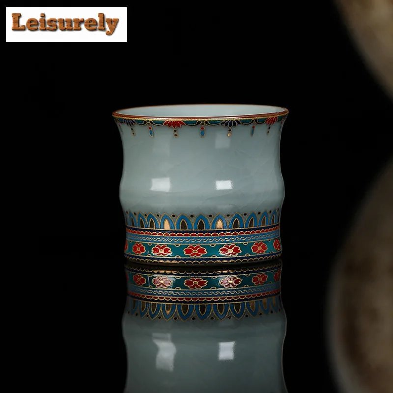 100ml Ru Kiln Dunhuang Bamboo Joint Teacup Aesthetic Tea Bowl Set Of Cups Tea-tasting Personal Cup Chazhan Master Cups Tableware
