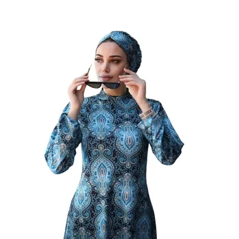 3 piece Muslim Swimwear Women Printed Stretch Full Cover Lslamic Clothes Hijab Long Sleeves Sport