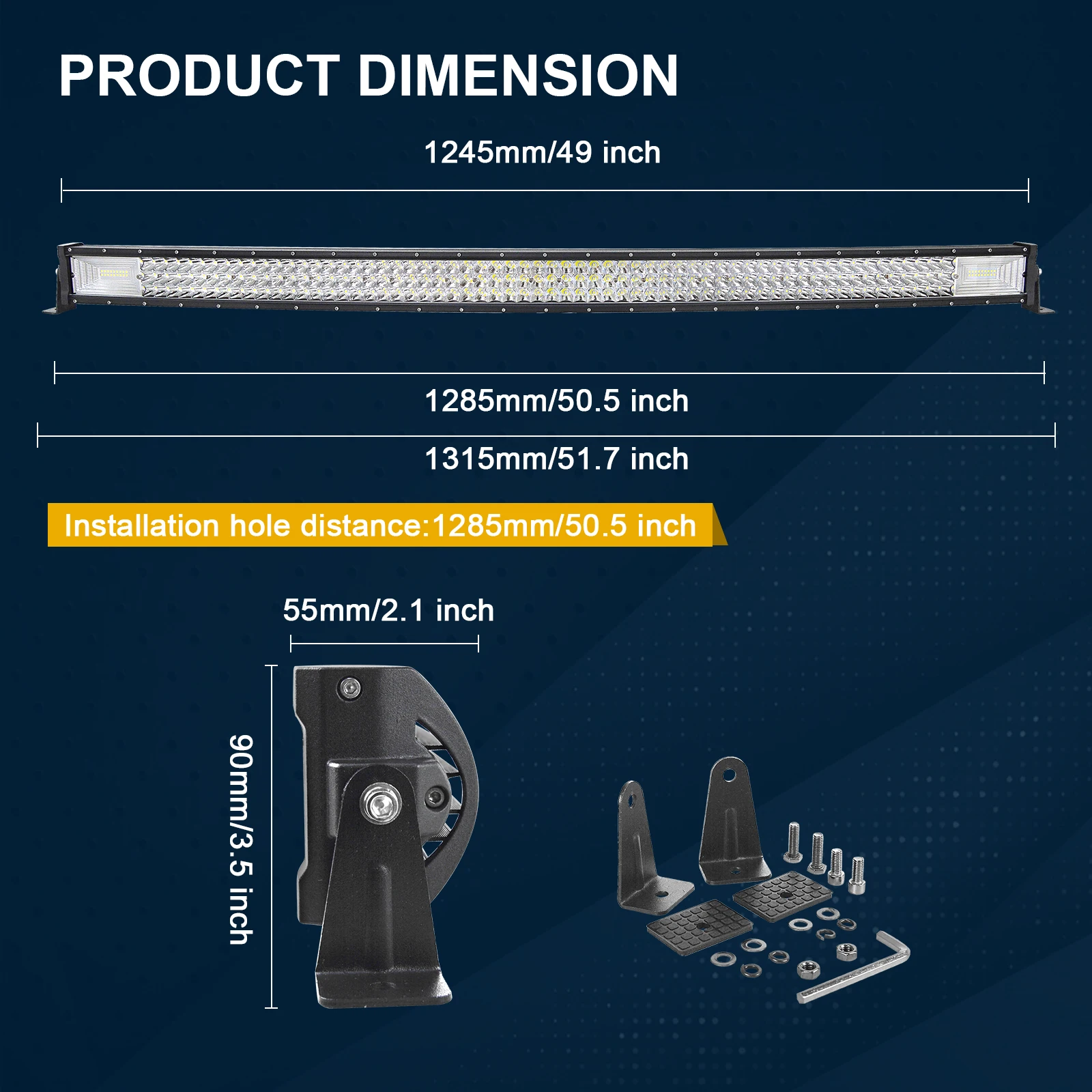 7D 22 - 52in Curved 270W-675W Off Road LED Light Bar with Strong Magnet Brackets Wire Kit 12V 24V Led Bar for SUV Truck 4x4 Boat