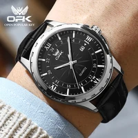 OPK Quartz Watch Men Comfortable Leather Strap Waterproof Fashion Dress Wristwatch Man 3
