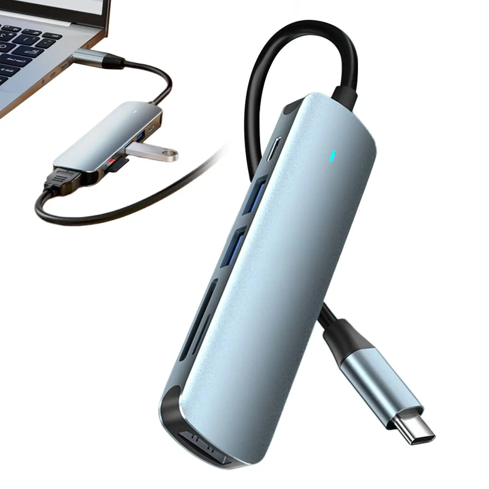 USB C Hub Computer USB C Expander Hub Portable 6-in-1 Data Transmission Adapter for Business Meetings Home Office Content