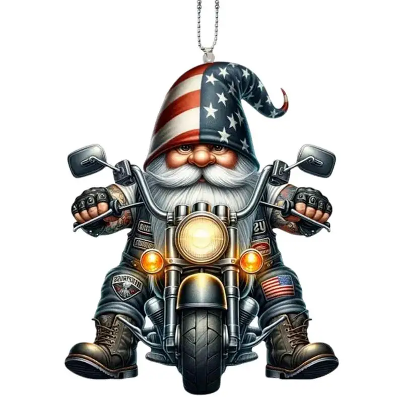 

Car Charm For Rear View Mirror Car Gnome Biker Ornament Pendant Rearview Decoration Gnome Riding Motorcycle Figure For SUV RV