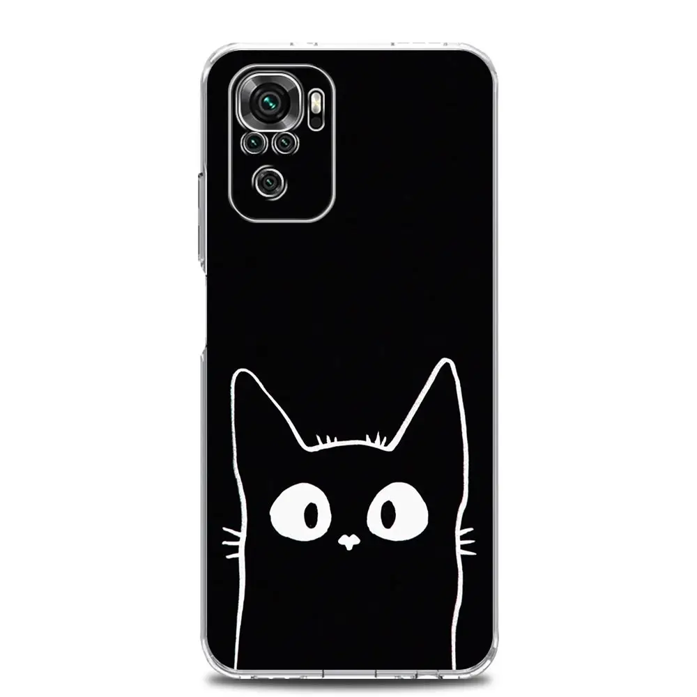 Clear Soft Phone Case with Cute Cartoon Black Cat Design