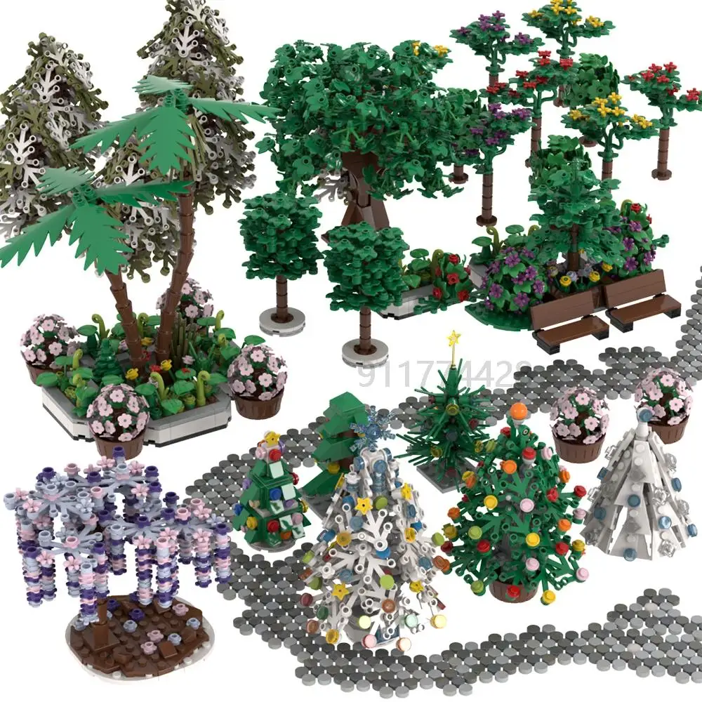 MOOXI Stadt bauernhof MOC Teile Figuren Bausteine Set Anlage Baum Blatt Blume Gras Garten Modell Freunde Ziegel Spielzeug Für Kinder