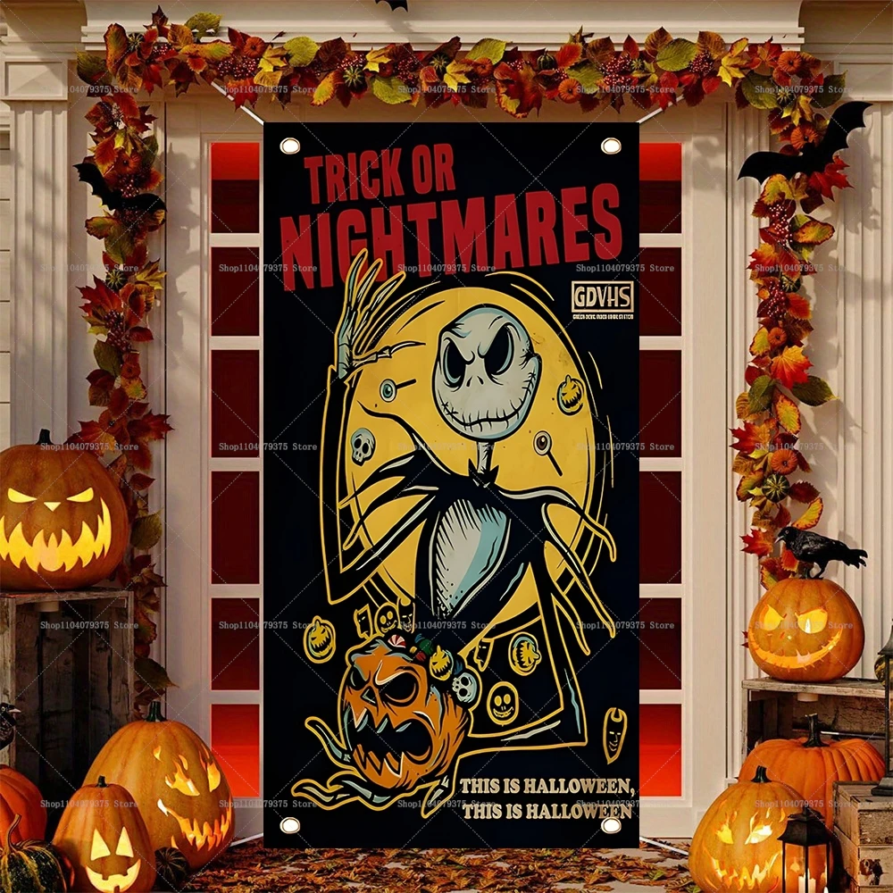 Feliz Halloween pesadilla antes de Navidad Jack Skellington calabaza  decoración fiesta puerta marco Banner celebración fondo - AliExpress, image size:1000x1000