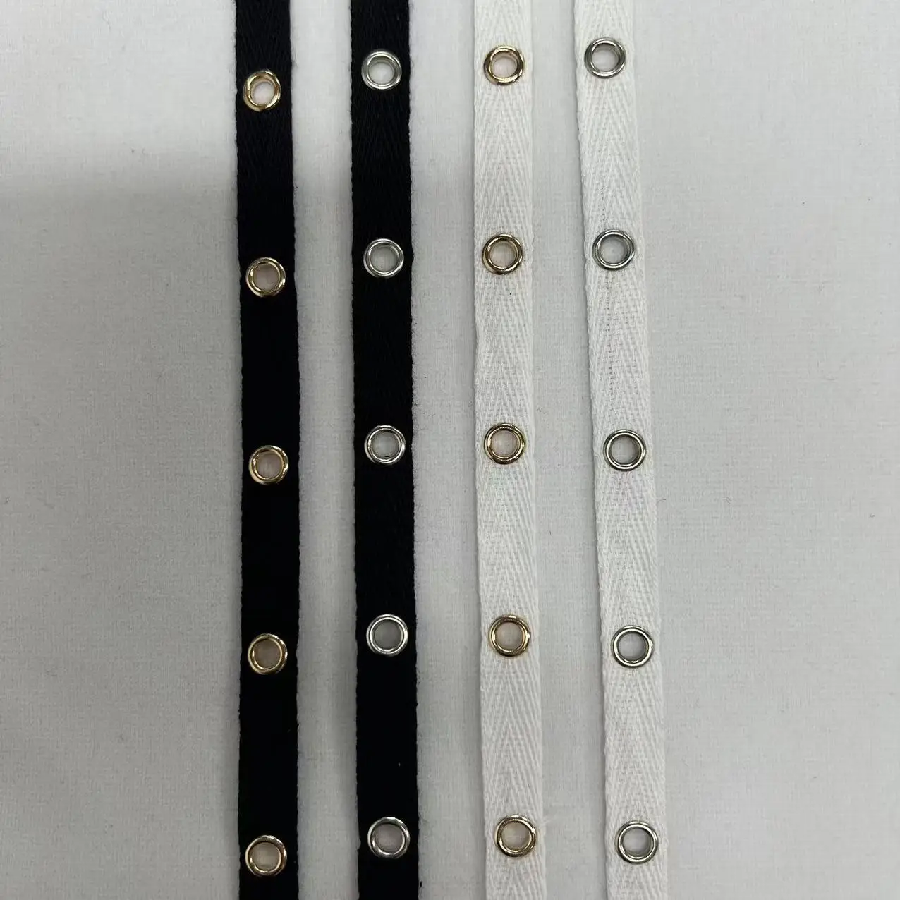 Quality Width 10/15mm Cotton fabric with Silver color Garment Eyelets Grommet Tape Webbing tape DIY for shoes cloth cotton fabric