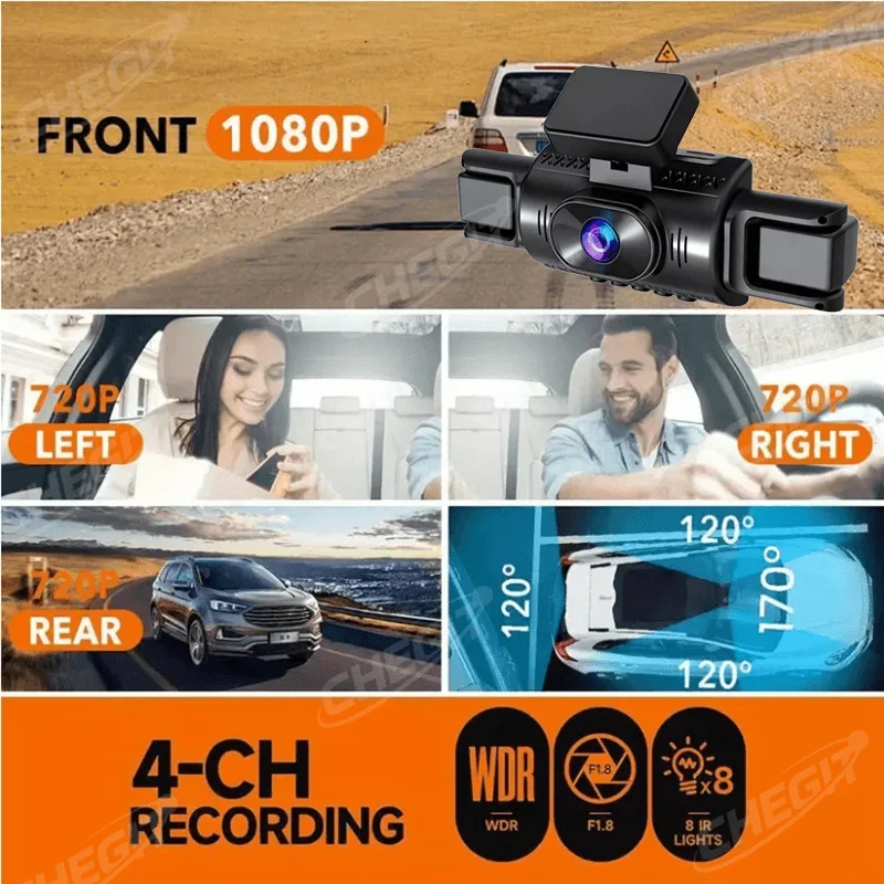 WIFI Car DVR Car recording 360° Car Camera 3/4Lens 1080P DashCam Front Left right Rear View Camera Car Accessory 24H HardwareKit