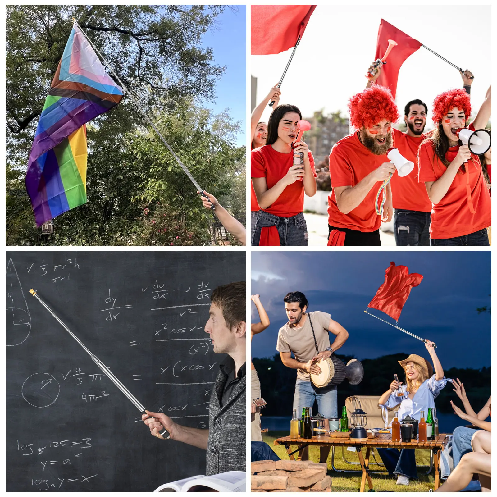 2Pcs Portable Telescopic Flag Pole 2/2.5/3M Stainless Steel Handheld Flag Pole with Spring Carabiner & Clip Tour Guide Flag Pole