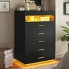 Dresser with LED Lights, Floating Tall Dresser with 5 Large Drawers & Pull Out Tray, 5 Drawer Dresser Wood, Bedroom 1