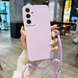 Sleek Matte Solid Color Crossbody Strap Phone Case with Metal Buckle - Galaxy S23 (Light Purple)