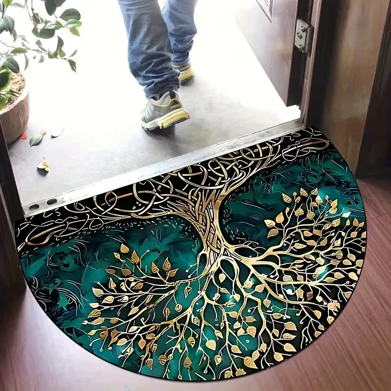 VIKAMA Tree Of Life Halbkreisförmige Fußmatte, weich, warm und geräuschreduzierend, für den Eingangsbereich, Flur, Badezimmer, Heimdekoration – Detail 1