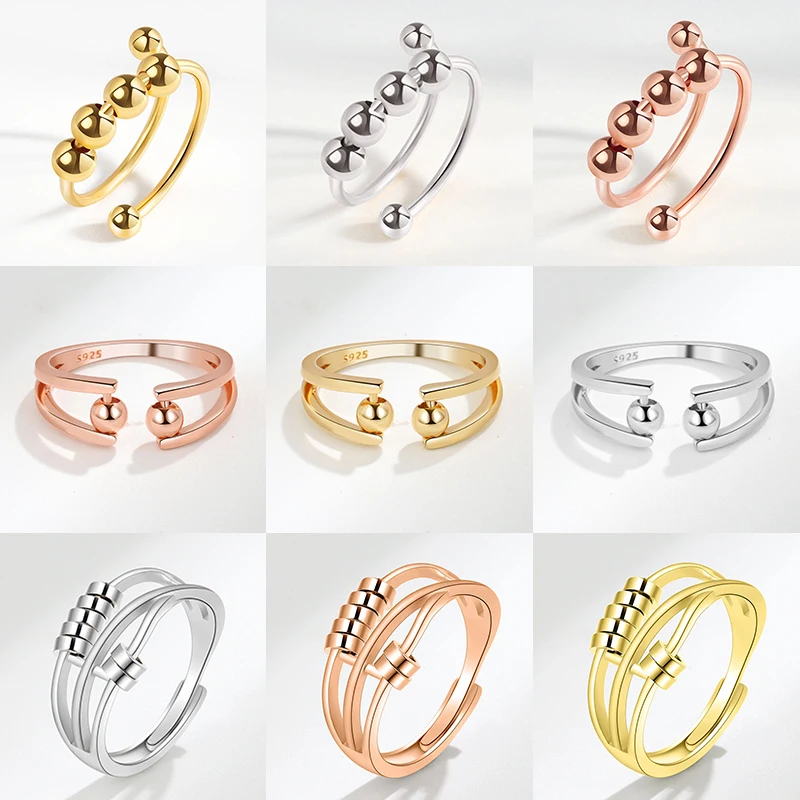 Ball Charms Fidget Spinner Adjustable Rings For Women Round Beads Anxiety Ring Girls Jewelry finger ring,jewelry accessories,adjustable rings,charm beads,fidget spinner ring