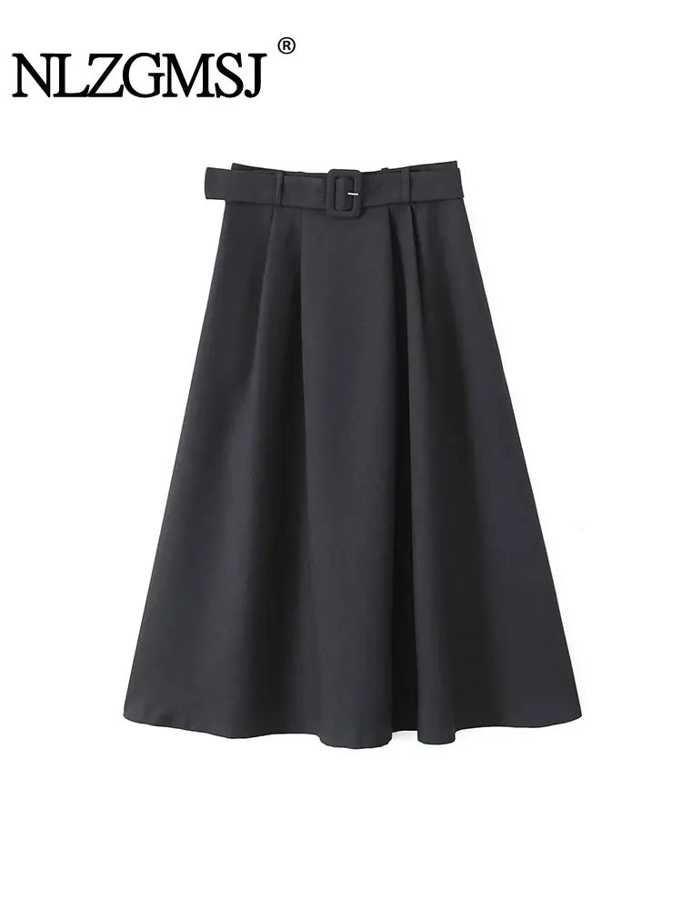 

Nlzgmsj TRAF 2023 Autumn Women High waisted A-LINE Skirts Summer Drape Solid Color Skirt Pleated Design Slim Skirt