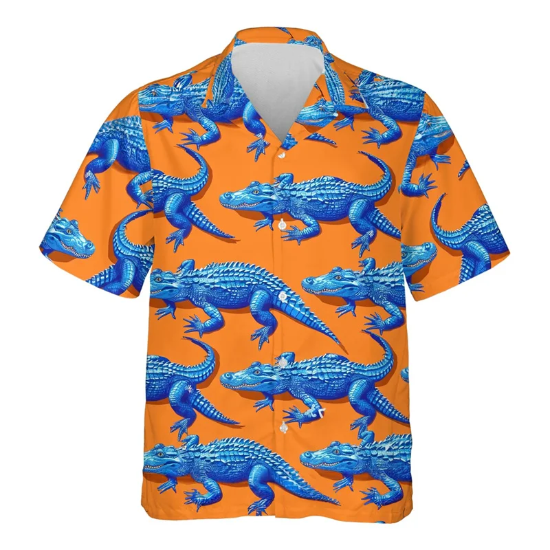 thumbnail image 1 of Camisa hawaiana con estampado 3D de animales divertidos para hombre, camisas Aloha con patrón de cocodrilo, blusas casuales holgadas de manga corta con solapa de verano, 1 of 5