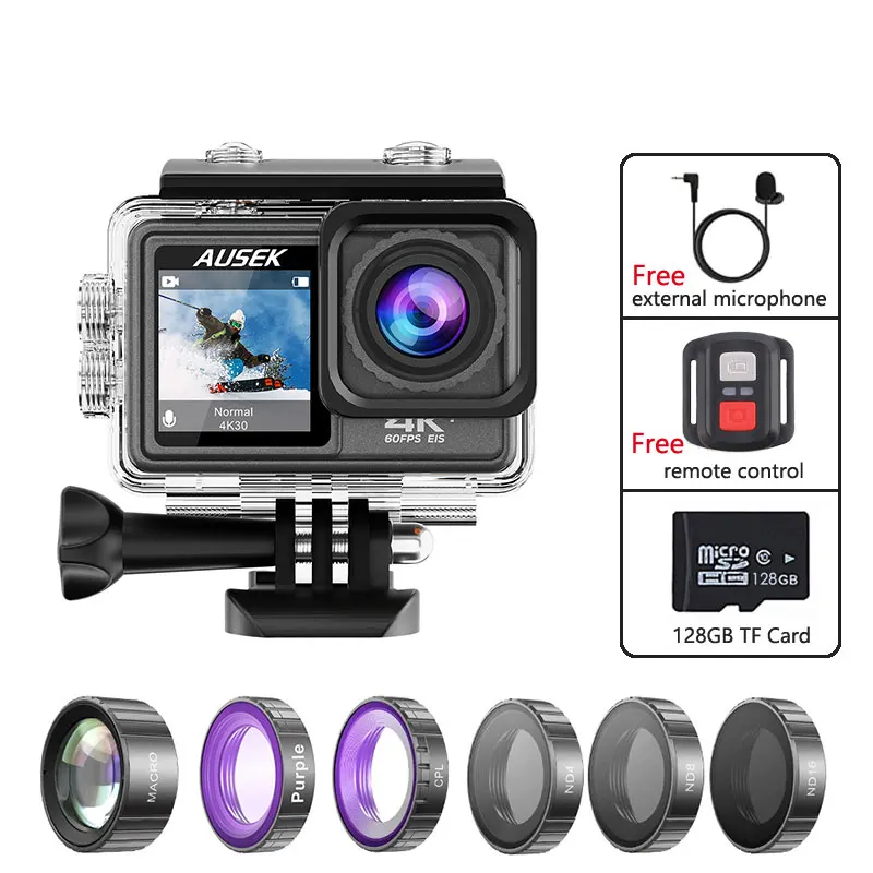 action camera drone New Action Camera with Filter Lens 4K 60FPS 20MP WiFi Video 2.0-inch LCD EIS Remote Control 4X Zoom Record Waterproof Sports Cam action camera deals Action Cameras