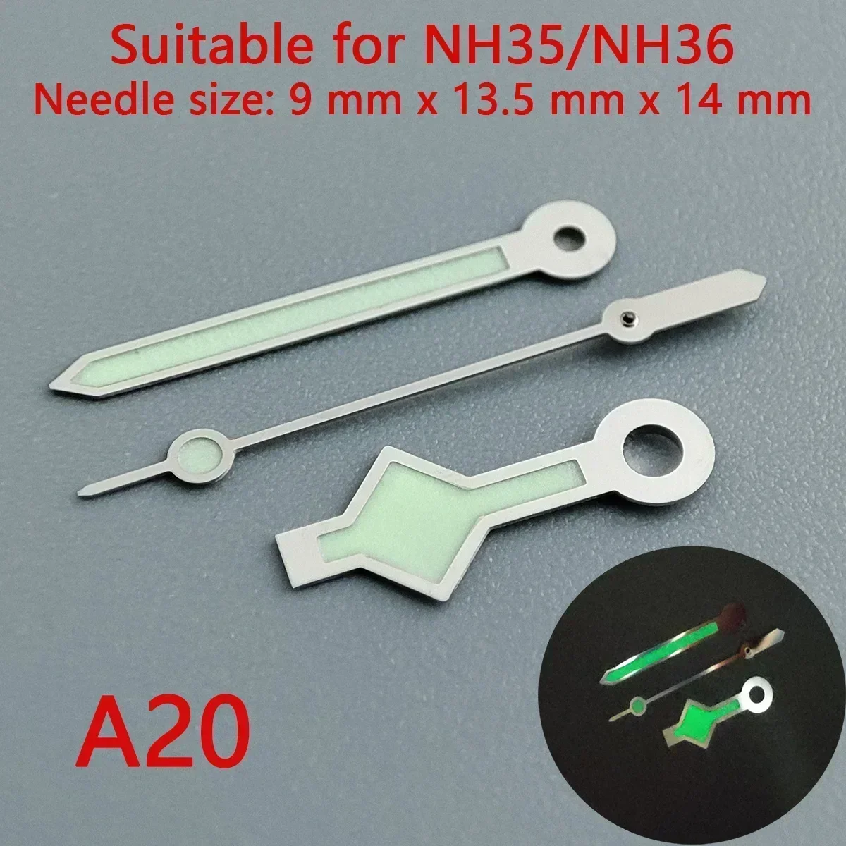 Premium 904L Silver Watch Hands with Green Luminous Accents - Wholesale Watch Accessories