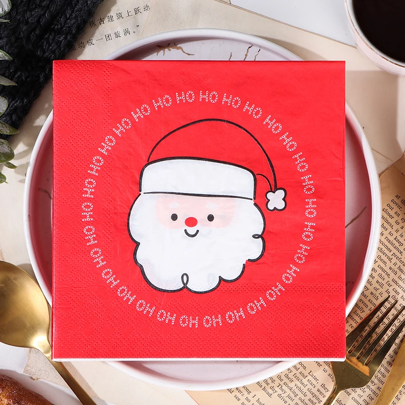 20pcs Merry Christmas Party Napkins Lucky Red Christmas Dinner Table Napkins Paper Safe Fragrant Free Soft Mouth Wiping Tissue