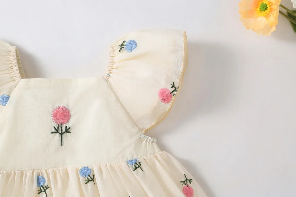 0–2 Jahre Baby-Mädchen-Stramplerkleid aus Baumwolle, weiß, mit Flatterärmeln, bedruckt, mit passendem Stirnband, Kleinkind-Mädchen-Kleidung – Detail 6