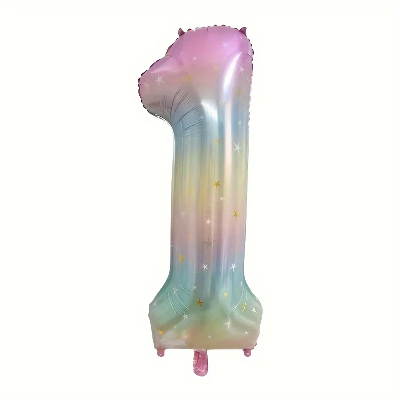 Pastel Rainbow Number Balloon - 40inch Star Sky Gradient Birthday Decoration