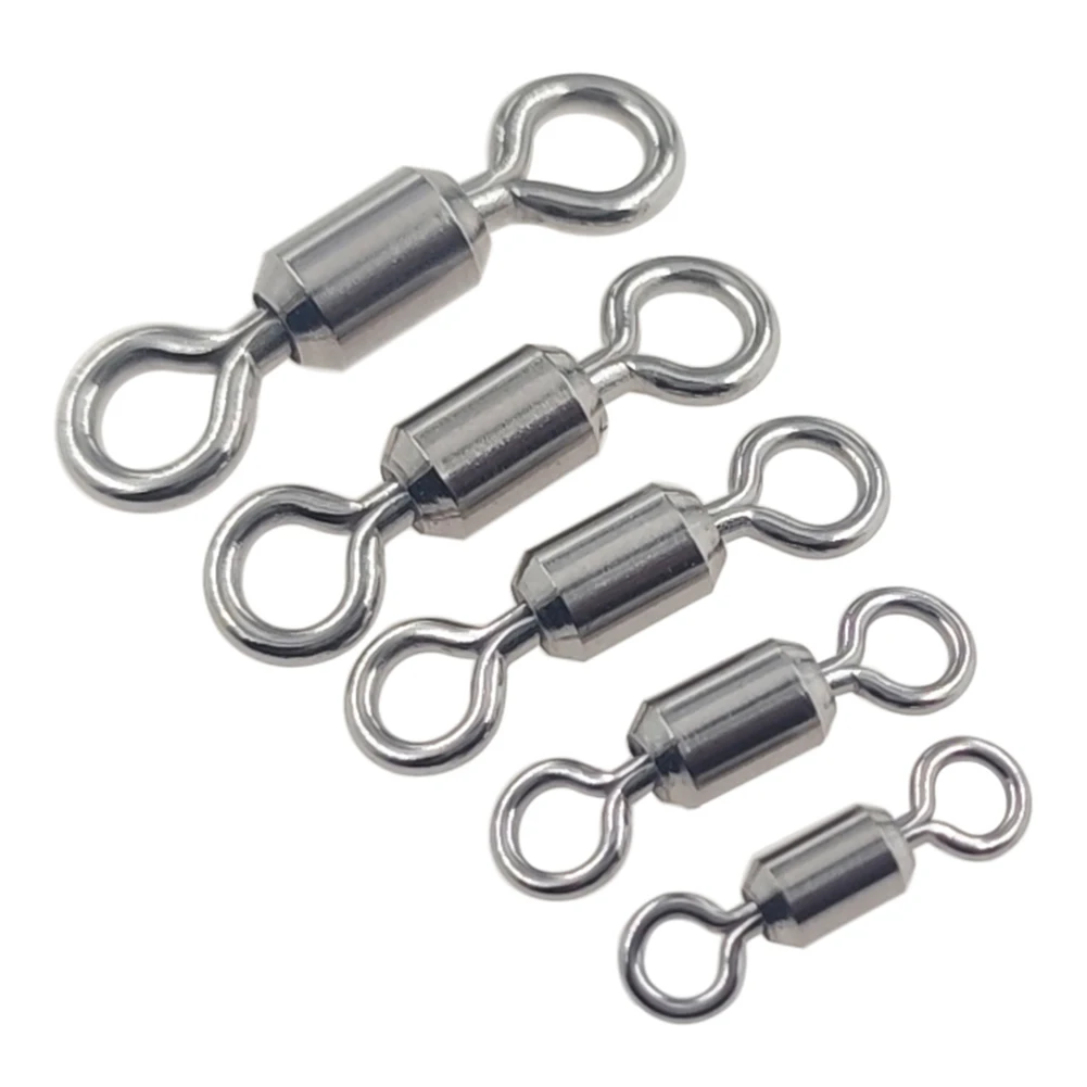 50/200pcs Power Saltwater Fishing Swivels All 304 Stainless Steel Strong Rolling Swivels 1/0#-14# Lure Hook Fishing Connector 2