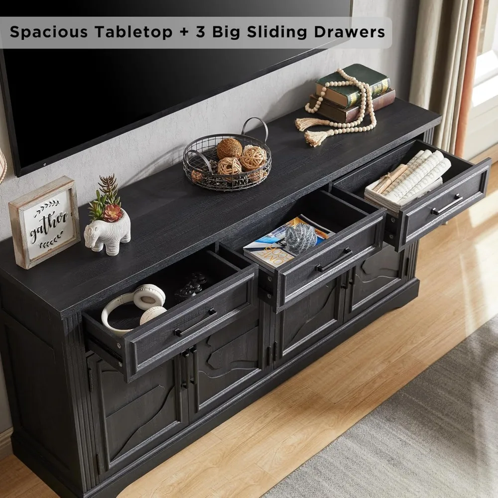 TV Stand for TVs Up to 75", 66" Wide Entertainment Center with 4 Door & 3 Drawers, Media Console Table for Living Room, Black 3