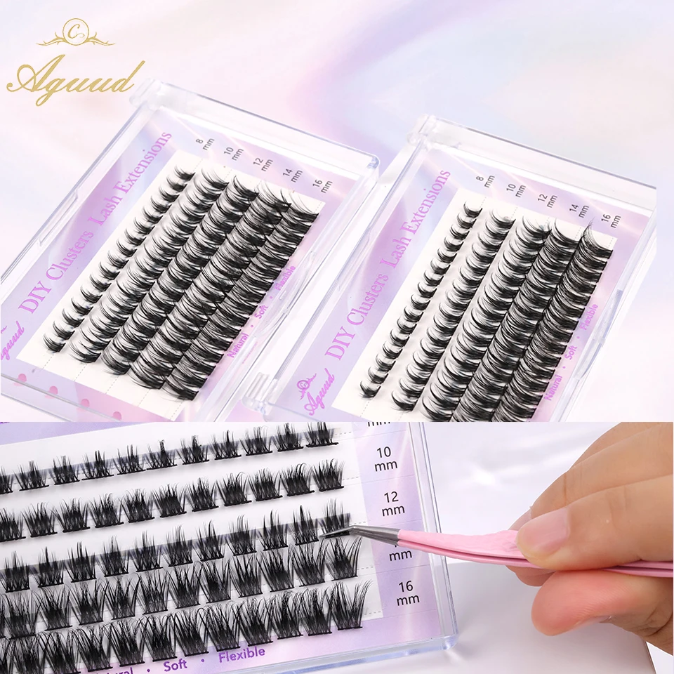 

DIY Cluster Lashes D Curl Aguud 8/10/12/14/16mm Mix Mink lash tray Self-adhensive Individual Lashes Natural Segmented Eyelashes