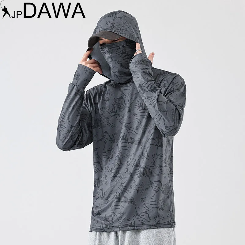 Summer Ultra-thin Elastic Covered Fishing Ice Silk Breathable Hiking Sun Protection Shirt Men's UV Resistant Fishing Suit JP DAWAsummer