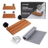 20" Teak Wood Folding Shower Bench Seat Wall Mounted Sauna Hot Tub Entryway RV Garage Fold Down Chair 400lb Capacity Anti-Slip 1