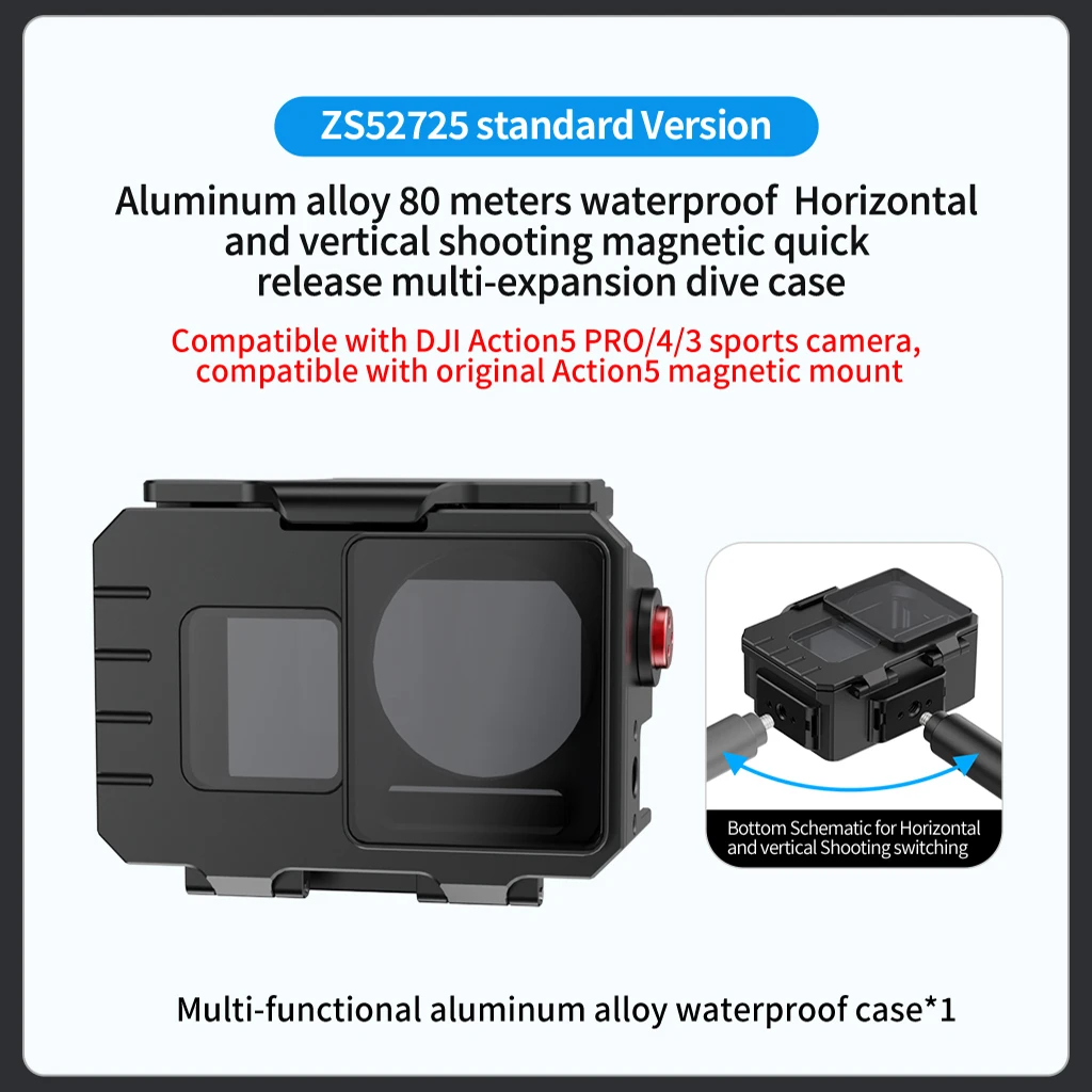Tauchkameragehäuse für DJI Action 5 Pro 4 3 2 80 m wasserdichtes Gehäuse Aluminiumgehäuse Kaltschuh magnetischer vertikaler horizontaler Vlog – Detail 23
