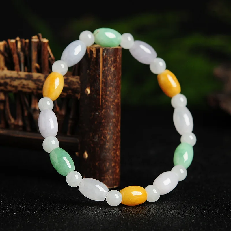 

Jiapin Burma Jadeite Tri-Color as Right as Rain Beads Bracelet