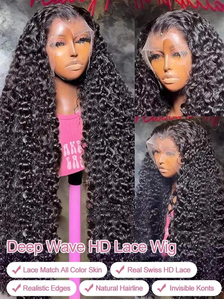 300% Density 40 46 Inch Deep Wave 13x6 HD Lace Front Human Hair Wigs 13x4 Frontal Wigs Water Curly Wigs For Women Raw Brazilian 4