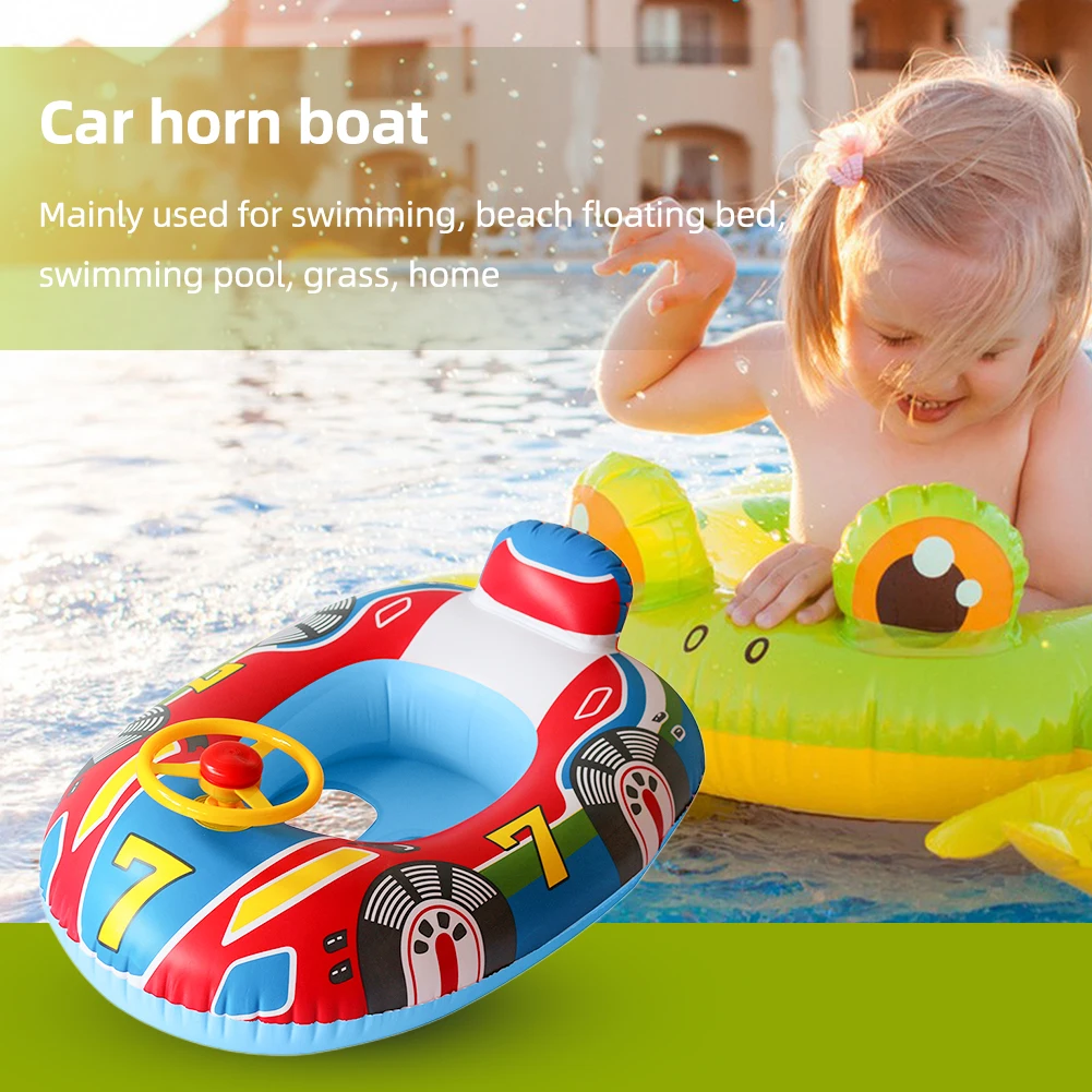 Inflatable Children Swimming Seat PVC Car Horn Boat Floating Seat Ring Fun Tear-resistant Water Toys for Pool Party Game 2