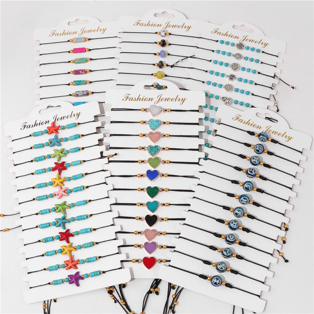 12 Teile/satz Bunte Natürliche Stein Armband Handgemachte Einstellbare Seil Glück Charme Armbänder Armreifen Für Männer Frauen Schmuck Geschenk – Detail 2